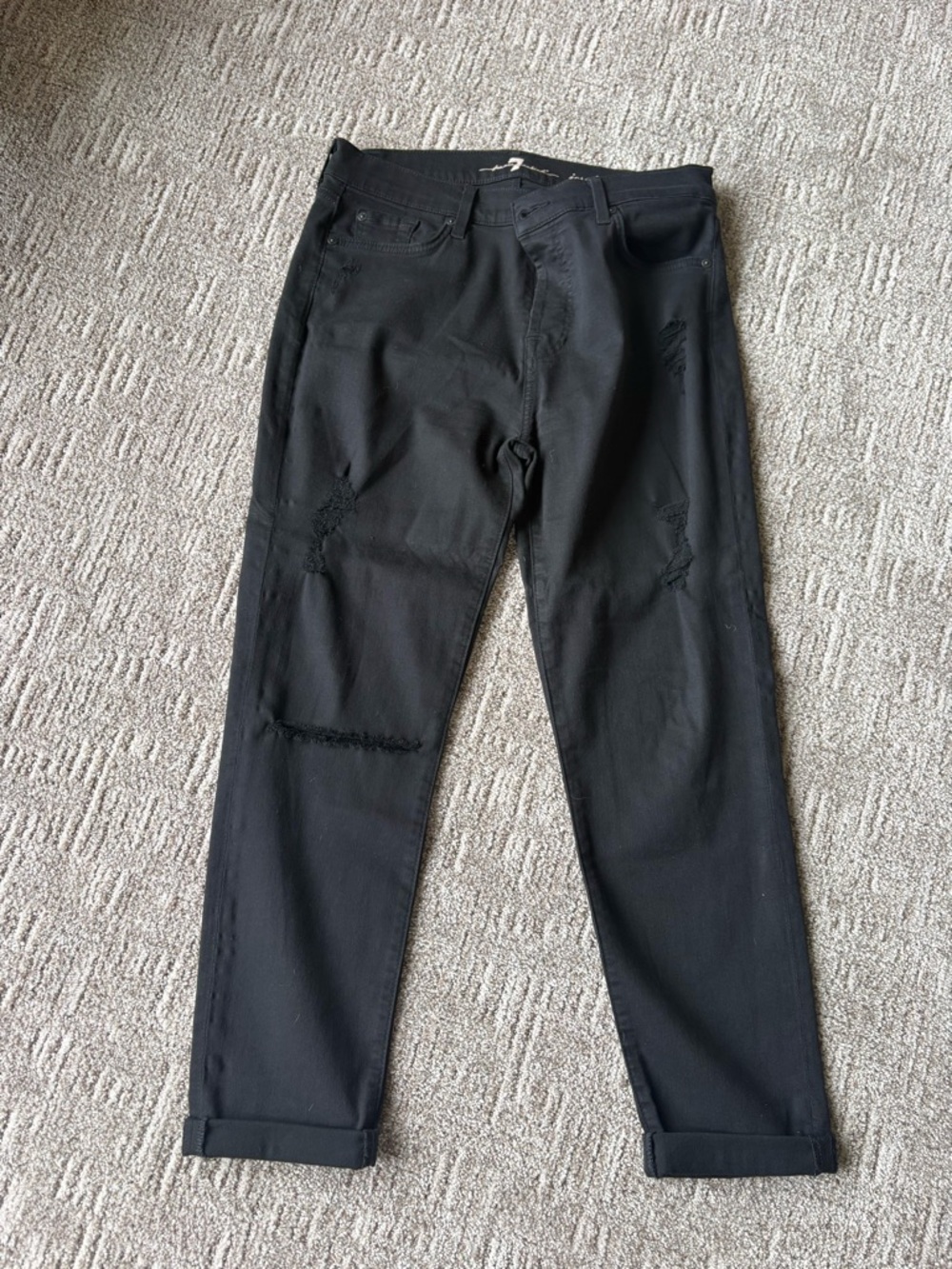 7 For All Mankind Black Distressed Skinny Boyfriend Jeans